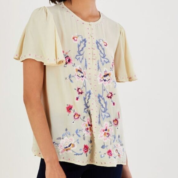 NWT Monsoon TOBY embroidered top in sustainable viscose ivory SIZE US XL - Picture 1 of 14